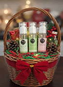 ✨ Peptide Anti-Aging Facial Care Kit displayed in a festive basket with pinecones and holiday decorations.