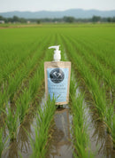 Korean Facial Care Refill Kit featuring Gentle Rice Water Cleanser in a rice field setting.