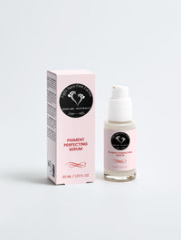 Pigment Perfecting Serum in a bottle with a pink box packaging designed for reducing dark spots and evening skin tone.